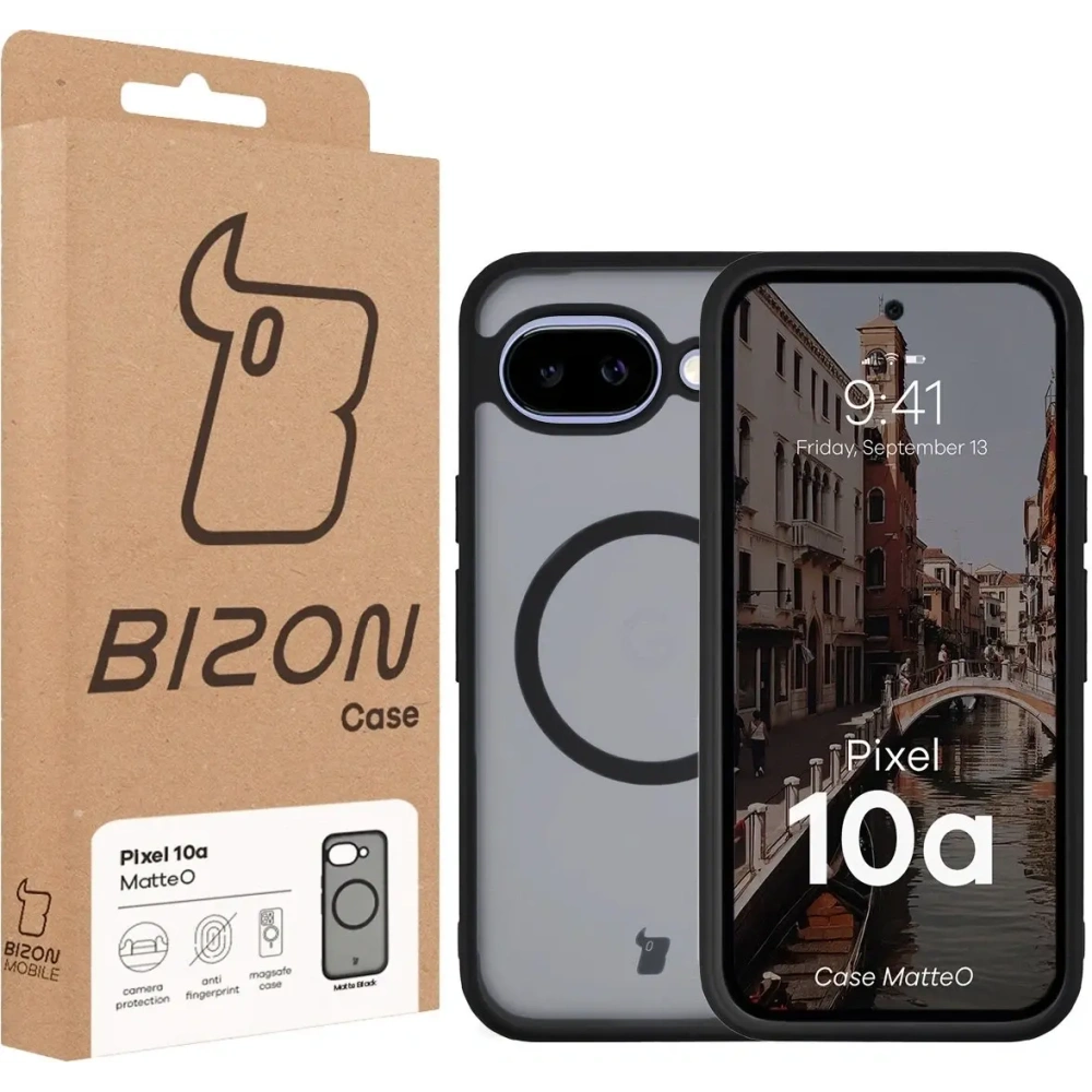 Etui z pierścieniem magnetycznym Bizon Case MatteO do Google Pixel 10a przydymione-czarne