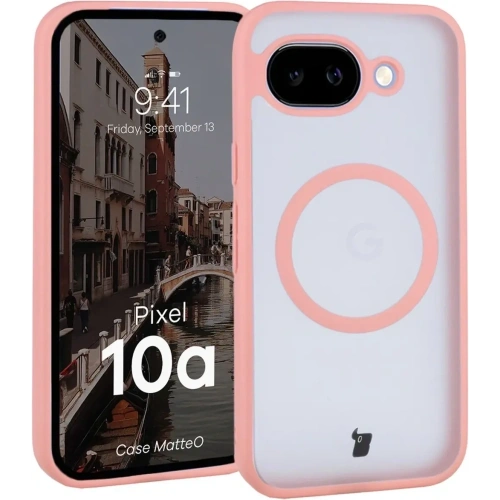 Etui z pierścieniem magnetycznym Bizon Case MatteO do Google Pixel 10a przydymione-jasnoróżowe