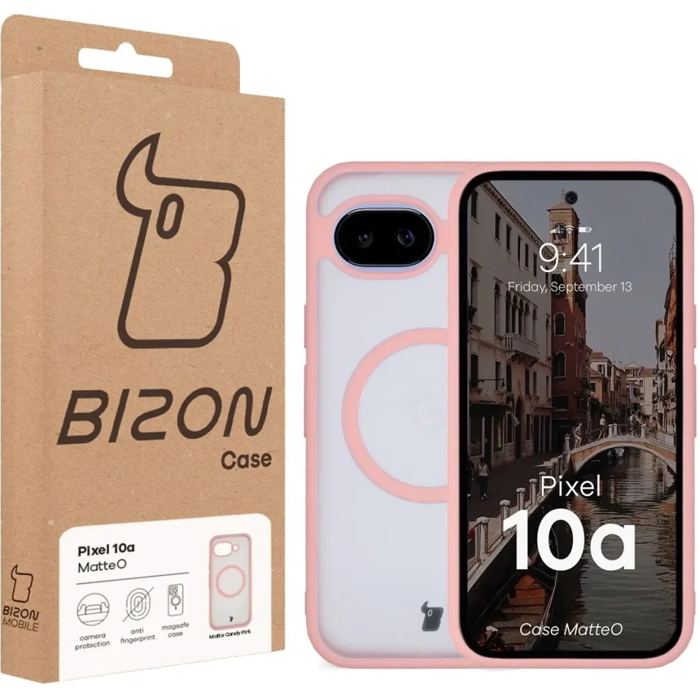 Etui z pierścieniem magnetycznym Bizon Case MatteO do Google Pixel 10a przydymione-jasnoróżowe
