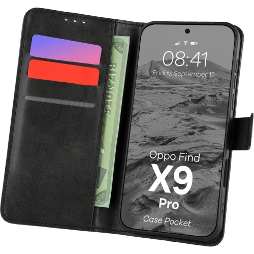 Etui z klapką Bizon Case Pocket do Oppo Find X9 Pro czarne