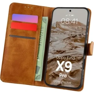 Etui z klapką Bizon Case Pocket do Oppo Find X9 Pro brązowe