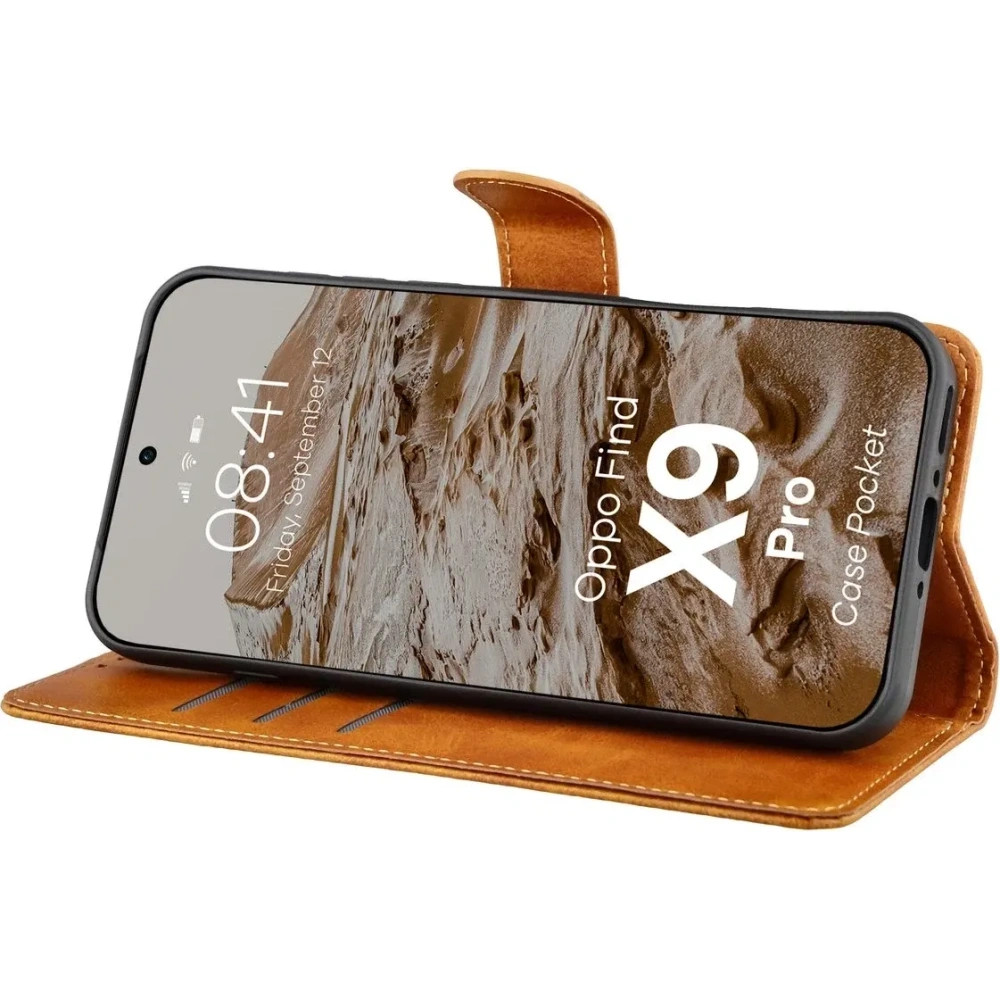 Etui z klapką Bizon Case Pocket do Oppo Find X9 Pro brązowe