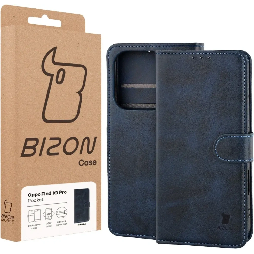 Etui z klapką Bizon Case Pocket do Oppo Find X9 Pro granatowe