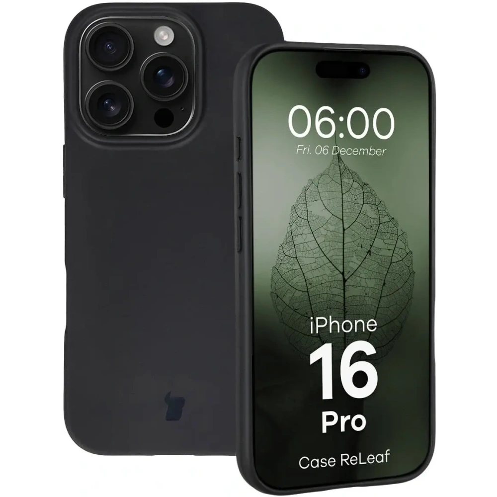 Etui z recyklingu Bizon Case ReLeaf do Apple iPhone 16 Pro czarne