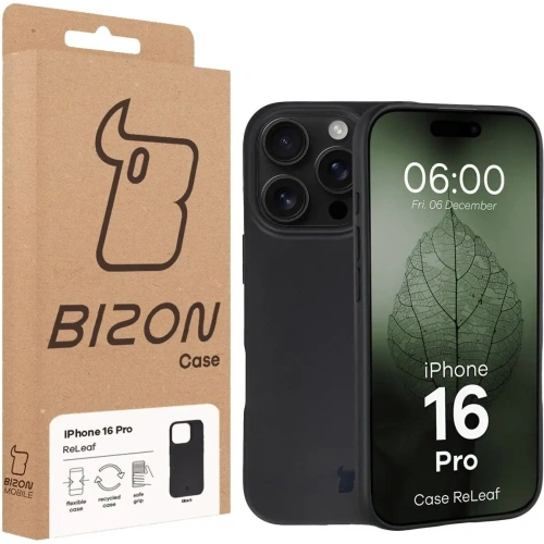 Etui z recyklingu Bizon Case ReLeaf do Apple iPhone 16 Pro czarne