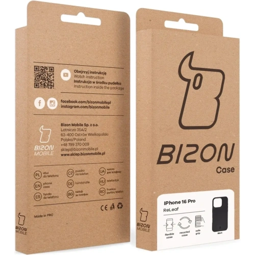 Etui z recyklingu Bizon Case ReLeaf do Apple iPhone 16 Pro czarne