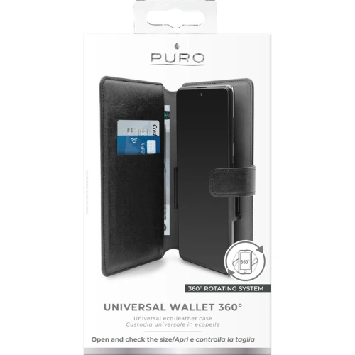Kup PURO Universal Wallet - Uniwersalne etui obrotowe 360° z kieszeniami na karty, rozmiar XXL (czarny) - PUR323BLK - {ean13} - Sklep Home Screen