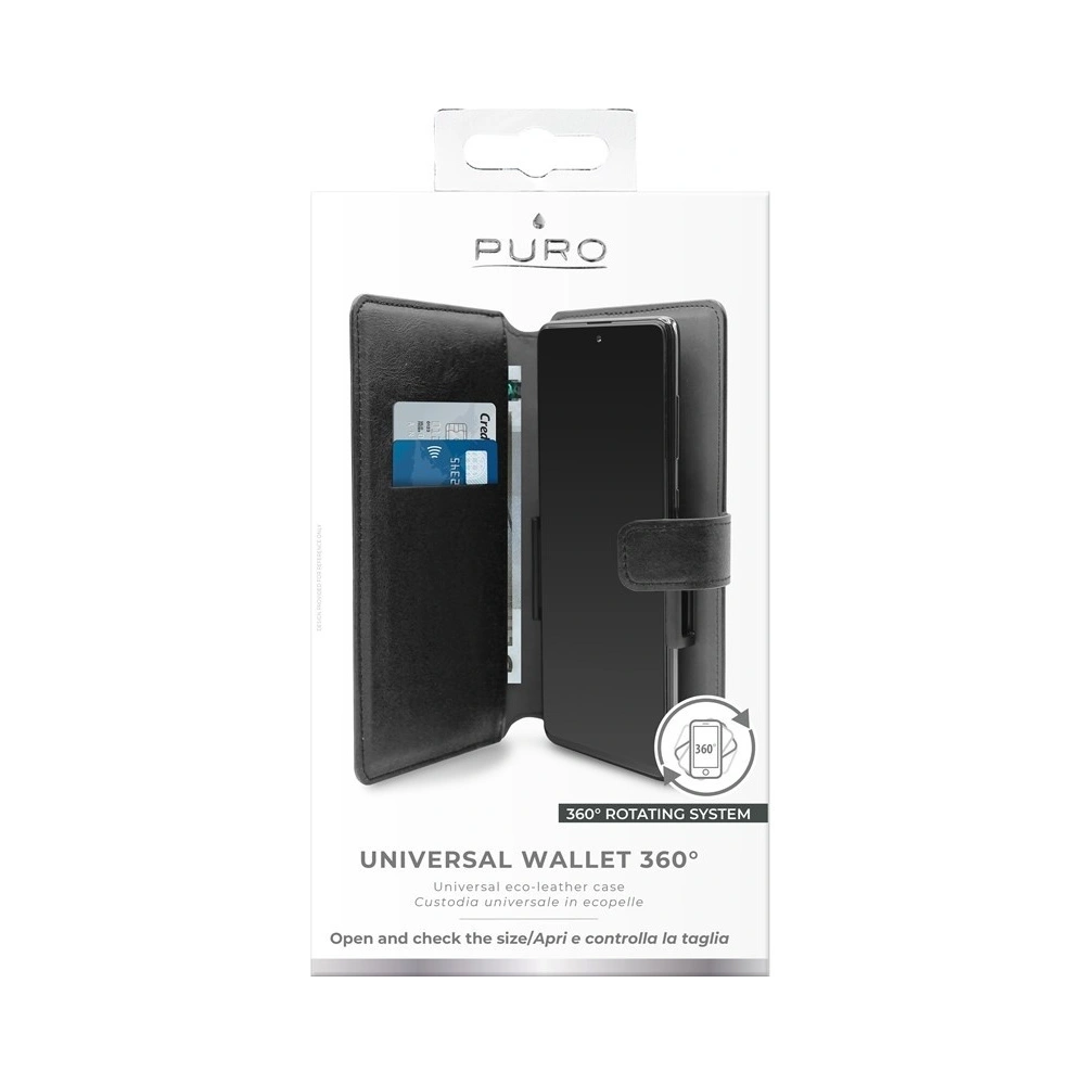 PURO Universal Wallet - Uniwersalne etui obrotowe 360° z kieszeniami na karty, rozmiar XXL (czarny)