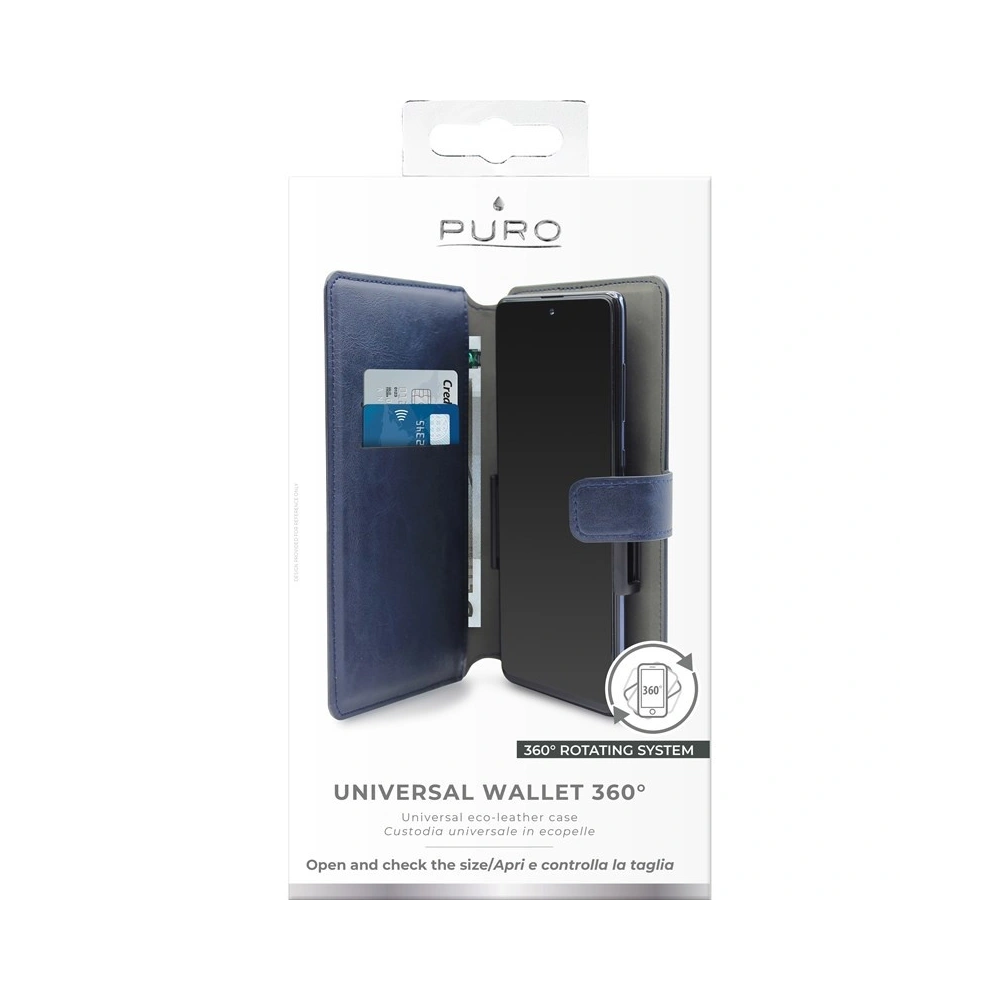 PURO Universal Wallet - Uniwersalne etui obrotowe 360° z kieszeniami na karty, rozmiar XXL (granatowy)