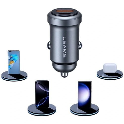 Ładowarka samochodowa USAMS CC322 30W USB-A USB-C tarnish