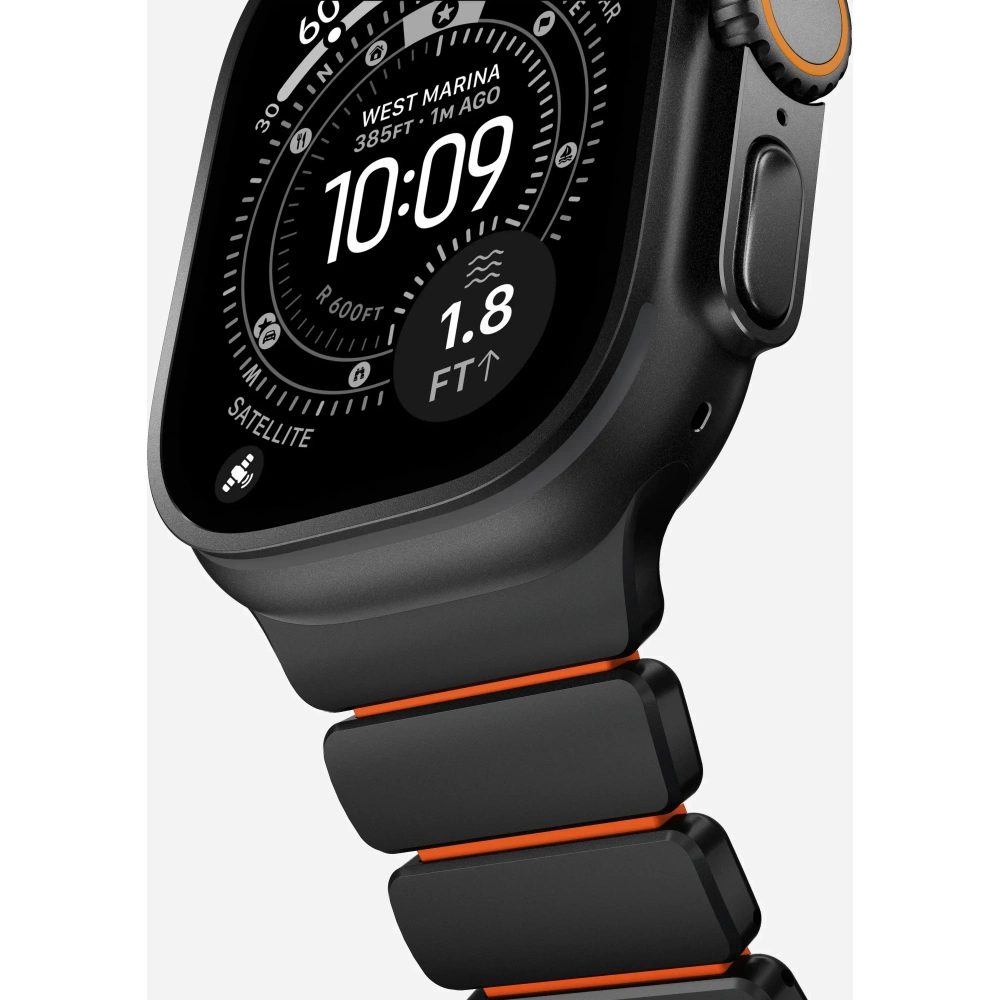 Pasek NOMAD Stratos band tytanowa bransoleta do Apple Watch 49mm z FKM (black titanium, ultra orange FKM)
