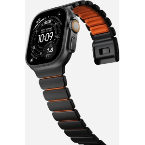 Pasek NOMAD Stratos band tytanowa bransoleta do Apple Watch 49mm z FKM (black titanium, ultra orange FKM)