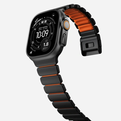 Pasek NOMAD Stratos band tytanowa bransoleta do Apple Watch 49mm z FKM (black titanium, ultra orange FKM)