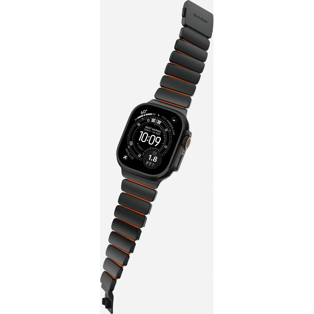 Pasek NOMAD Stratos band tytanowa bransoleta do Apple Watch 49mm z FKM (black titanium, ultra orange FKM)