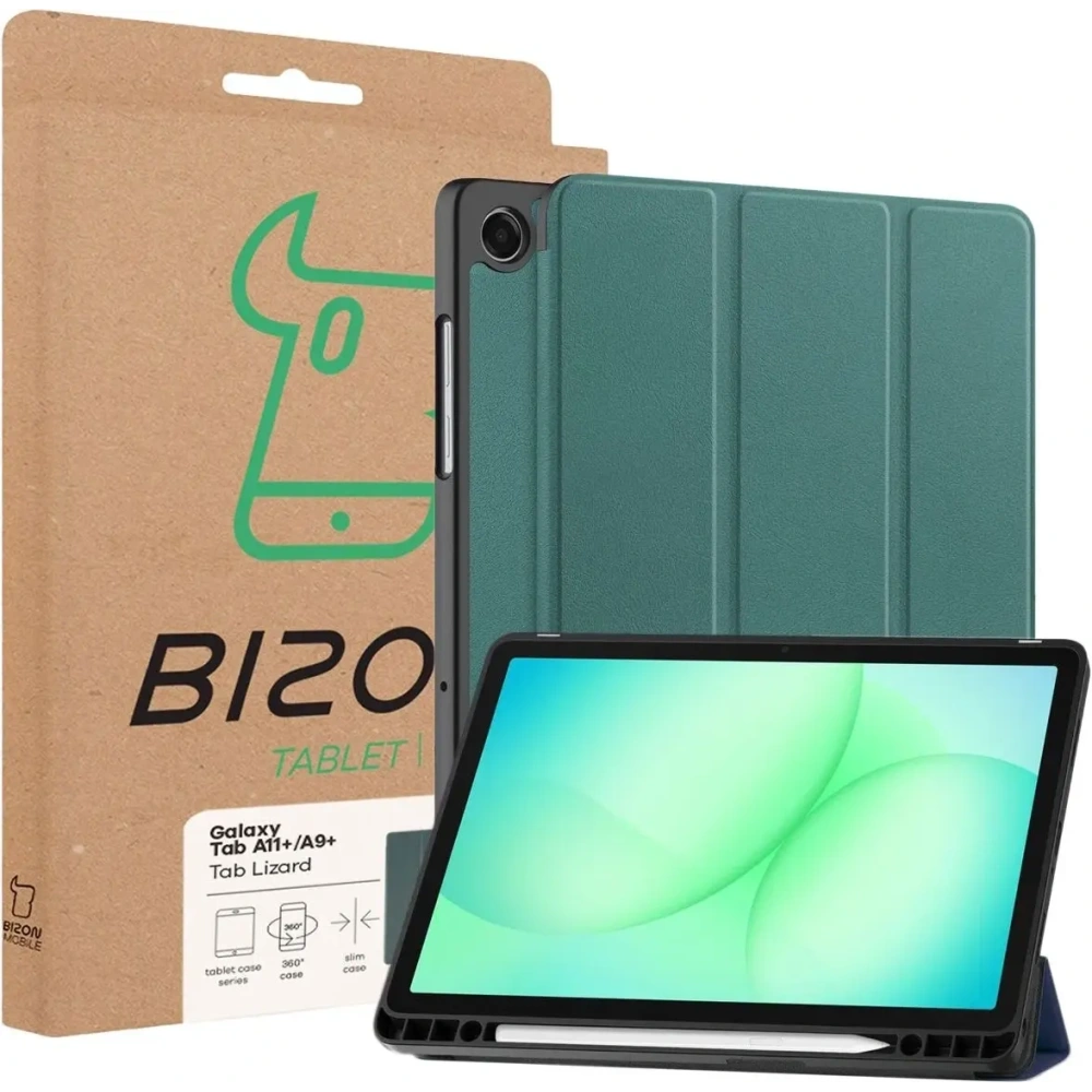 Etui z klapką Bizon Case Tab Lizard do Samsung Galaxy Tab A11+ Plus / A9+ Plus ciemnozielone