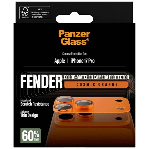 Szkło hartowane na obiektyw PanzerGlass Fender Camera Protector do Apple iPhone 17 Pro pomarańczowy