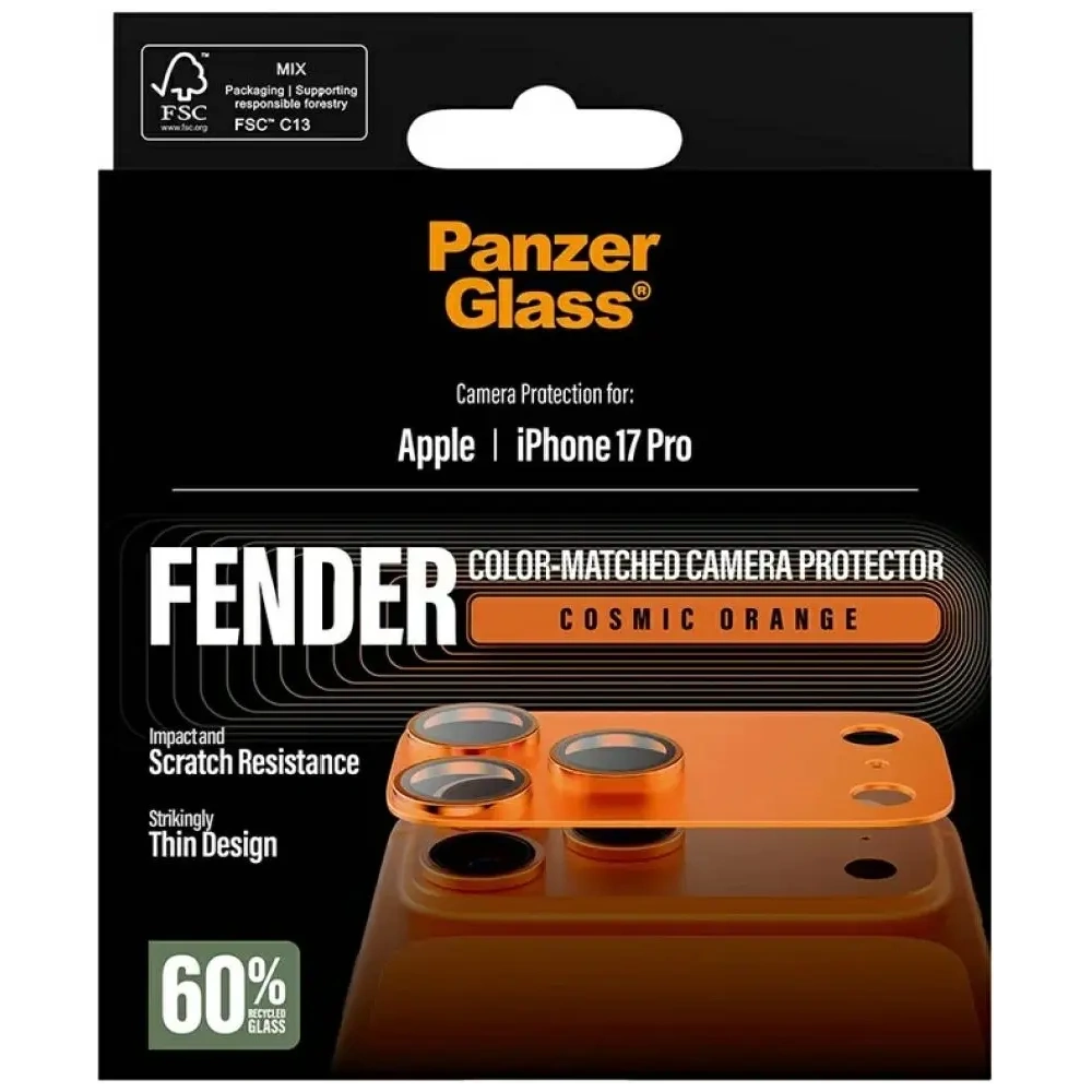 Szkło hartowane na obiektyw PanzerGlass Fender Camera Protector do Apple iPhone 17 Pro pomarańczowy