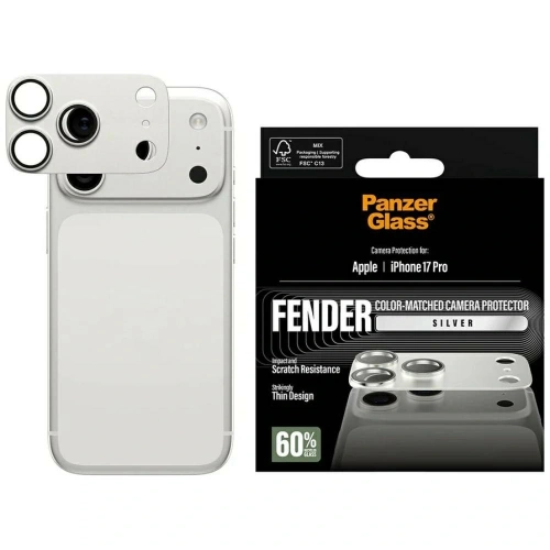 Szkło hartowane na obiektyw PanzerGlass Fender Camera Protector do Apple iPhone 17 Pro srebrny