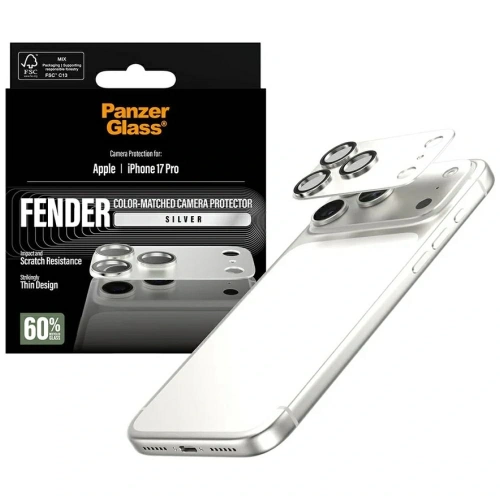 Szkło hartowane na obiektyw PanzerGlass Fender Camera Protector do Apple iPhone 17 Pro srebrny