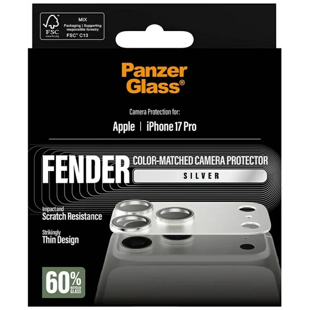 Szkło hartowane na obiektyw PanzerGlass Fender Camera Protector do Apple iPhone 17 Pro srebrny