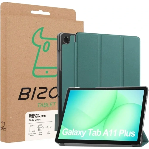 Etui z klapką Bizon Case Tab Croc do Samsung Galaxy Tab A11+ Plus / A9+ Plus ciemnozielone