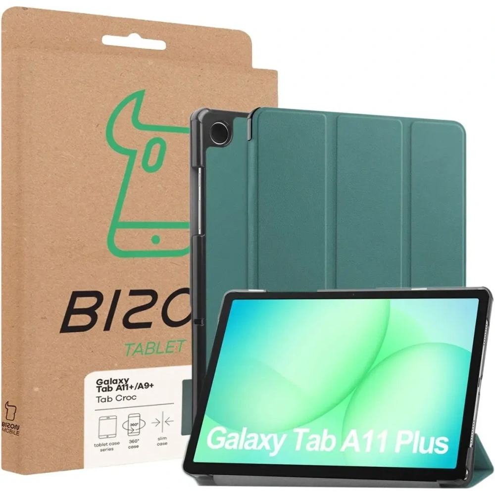 Etui z klapką Bizon Case Tab Croc do Samsung Galaxy Tab A11+ Plus / A9+ Plus ciemnozielone