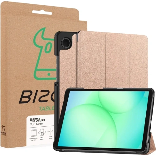 Etui z klapką Bizon Case Tab Croc do Samsung Galaxy Tab A11 / A9 różowozłote