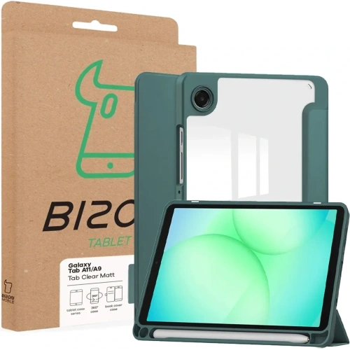 Etui z klapką Bizon Case Tab Clear Matt do Samsung Galaxy Tab A11 / A9 ciemnozielone