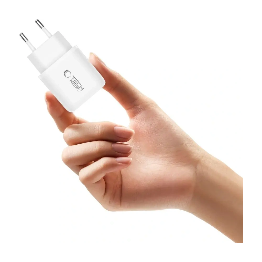 Ładowarka sieciowa Tech-Protect NNC45W-GAN USB-A, USB-C Network Charger PD 45W / QC3.0 + USB-C / Lightning Cable White