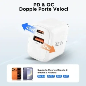 Ładowarka sieciowa Tech-Protect NNC45W-GAN USB-A, USB-C Network Charger PD 45W / QC3.0 + USB-C / Lightning Cable White