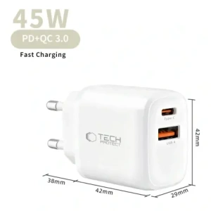 Ładowarka sieciowa Tech-Protect NCA45W-GAN USB-A, USB-C Network Charger PD 45W / QC3.0 White