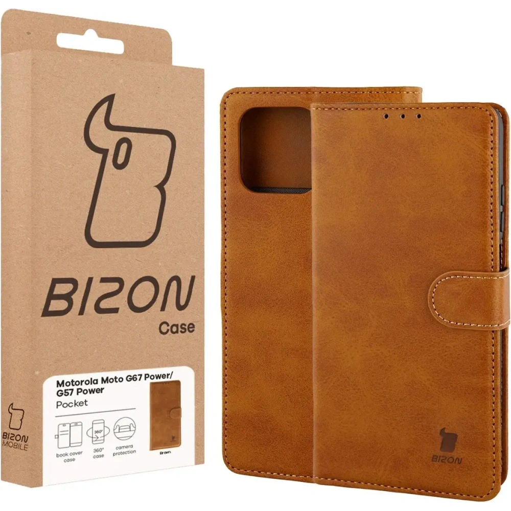 Etui z klapką Bizon Case Pocket do Motorola Moto G57 Power / G67 Power brązowe