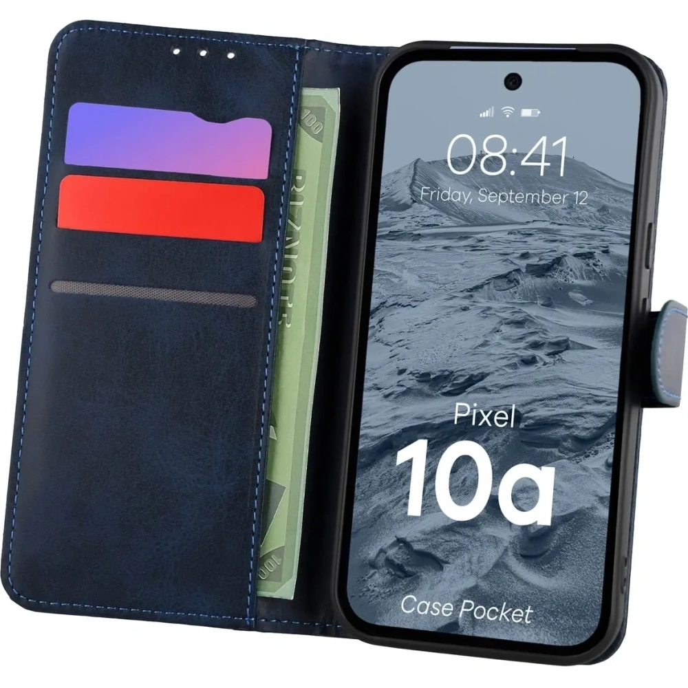 Etui z klapką Bizon Case Pocket do Google Pixel 10a granatowe