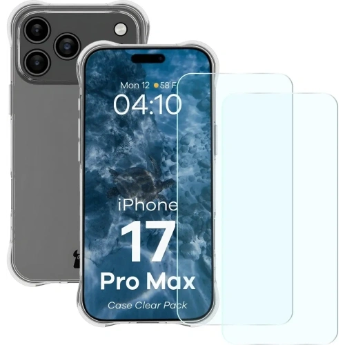 Elastyczne etui + 2x szkło hartowane Bizon Case Clear Pack do Apple iPhone 17 Pro Max