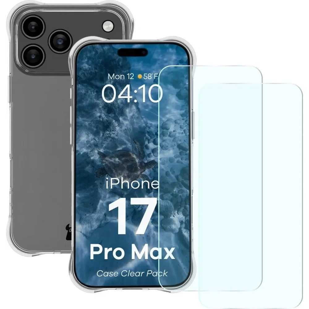 Elastyczne etui + 2x szkło hartowane Bizon Case Clear Pack do Apple iPhone 17 Pro Max
