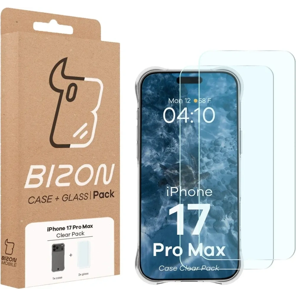 Elastyczne etui + 2x szkło hartowane Bizon Case Clear Pack do Apple iPhone 17 Pro Max