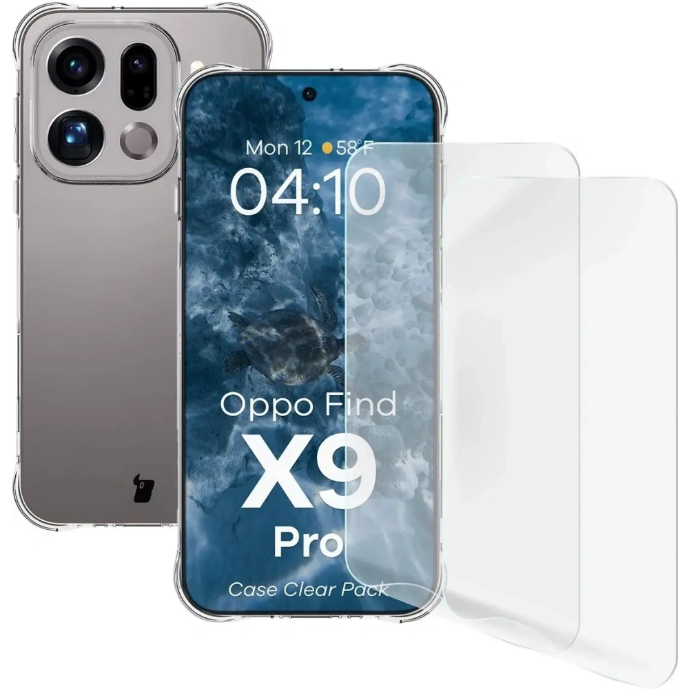 Elastyczne etui + 2x folia na ekran Bizon Case Clear Pack do Oppo Find X9 Pro