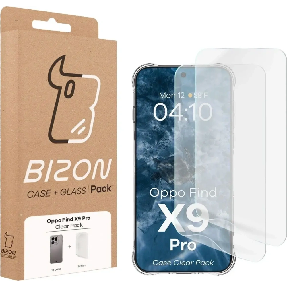Elastyczne etui + 2x folia na ekran Bizon Case Clear Pack do Oppo Find X9 Pro