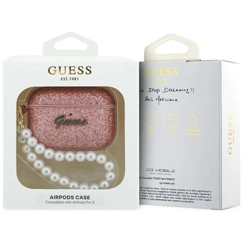 Etui Guess Glitter Pearl Strap do Apple AirPods Pro 3 różowy