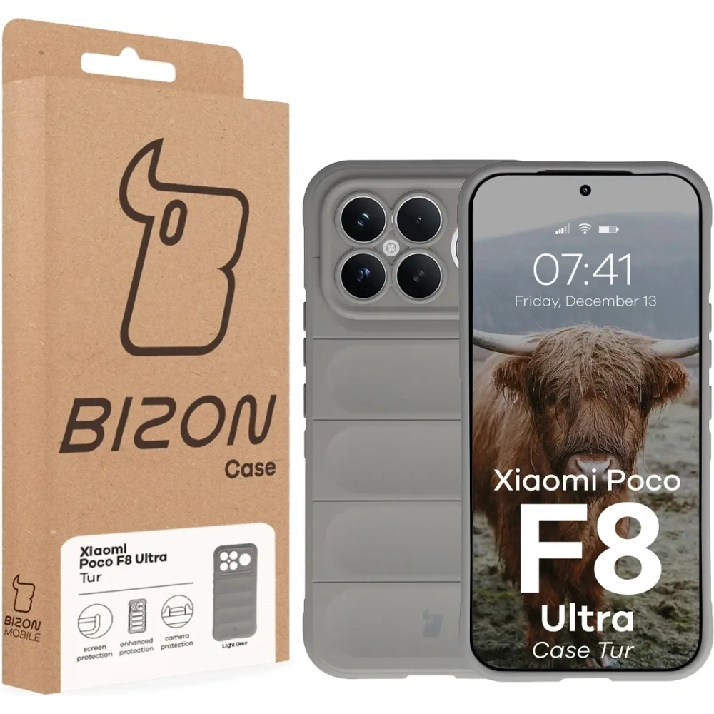 Pancerne etui Bizon Case Tur do Xiaomi POCO F8 Ultra jasnoszare