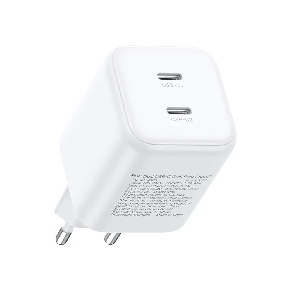 Ładowarka sieciowa Dual UGREEN 2xUSB-C GaN 45W X526 (biała)