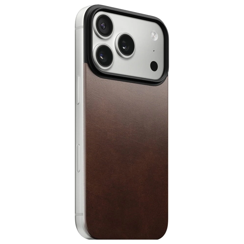 Nakładka na plecki NOMAD Magnetic Leather Back do Apple iPhone 17 Pro kompatybilna z MagSafe, skóra Horween (rustic brown)