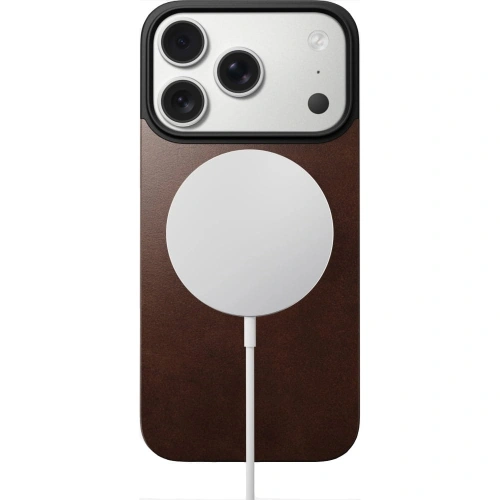 Nakładka na plecki NOMAD Magnetic Leather Back do Apple iPhone 17 Pro kompatybilna z MagSafe, skóra Horween (rustic brown)