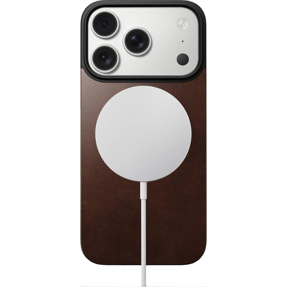Nakładka na plecki NOMAD Magnetic Leather Back do Apple iPhone 17 Pro kompatybilna z MagSafe, skóra Horween (rustic brown)