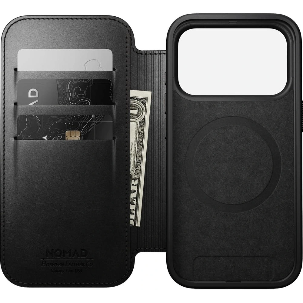 Skórzane etui NOMAD Modern Leather Folio do Apple iPhone 17 Pro kompatybilne z MagSafe, skóra Horween (black)