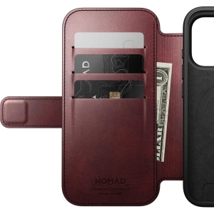 Skórzane etui NOMAD Modern Leather Folio do Apple iPhone 17 Pro kompatybilne z MagSafe, skóra Horween (burgundy)
