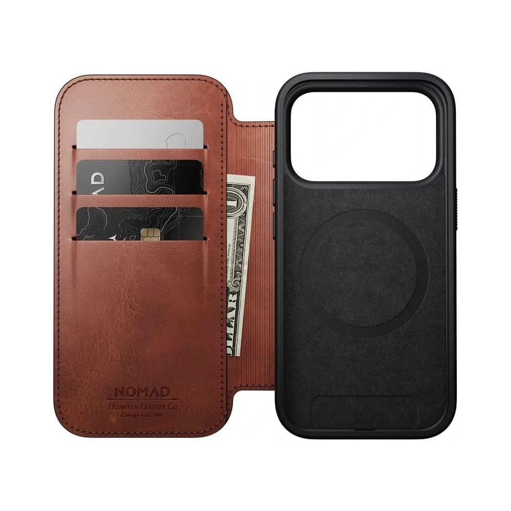 Skórzane etui NOMAD Modern Leather Folio do Apple iPhone 17 Pro kompatybilne z MagSafe, skóra Horween (olde dublin)