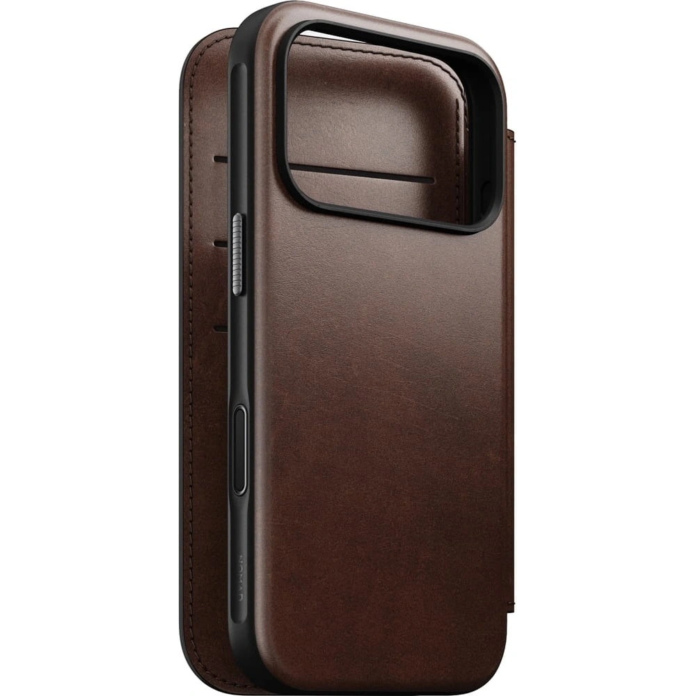 Skórzane etui NOMAD Modern Leather Folio do Apple iPhone 17 Pro Max kompatybilne z MagSafe, skóra Horween (rustic brown)