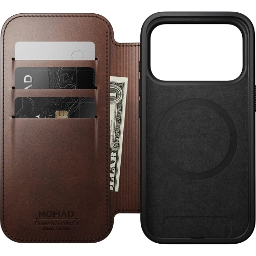 Skórzane etui NOMAD Modern Leather Folio do Apple iPhone 17 Pro kompatybilne z MagSafe, skóra Horween (rustic brown)