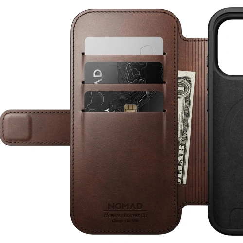Skórzane etui NOMAD Modern Leather Folio do Apple iPhone 17 Pro kompatybilne z MagSafe, skóra Horween (rustic brown)